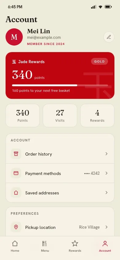 Jade House app account